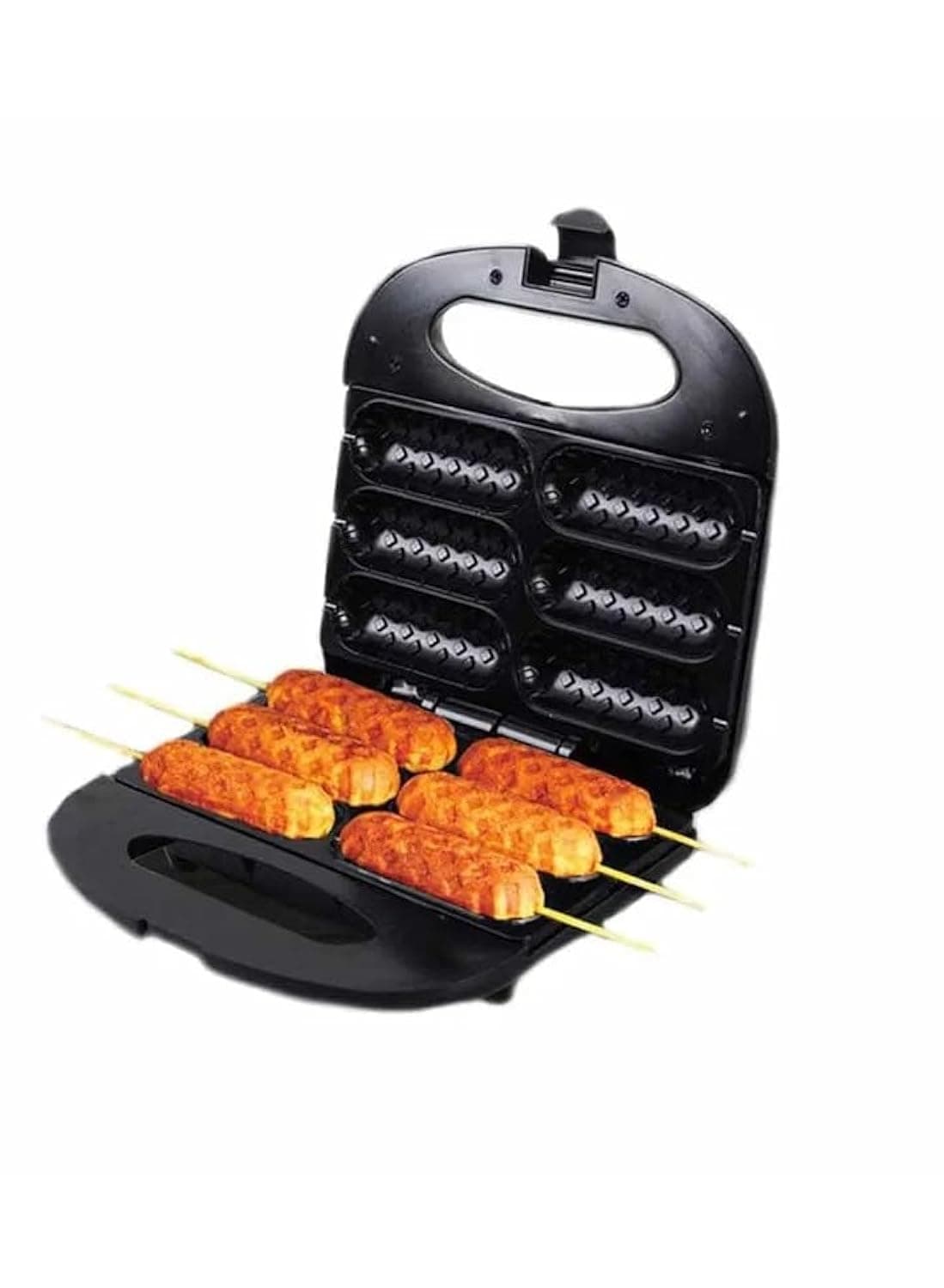 Corn Dog Waffle Maker Sandwich Hot Machine With Non-Stick Coating Plate Toaster Make 6 Dogs In Minutes Easy To Clean, Black