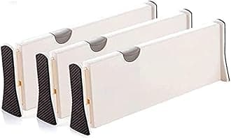 House of Quirk Plastic Drawer Dividers Organizer 3 Pack, Adjustable Separators 4" High Expandable From 149-21" For Bedroom, Bathroom, Closet, Clothing, Office, Kitchen Storage (3Pack), Black