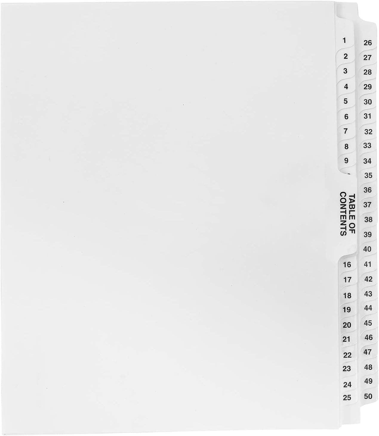 Exhibitindexes® Numbered Divider 1-50 Un-Punched - AVE Style Bold Tab - Side Collated Exhibit Tabs - Made in The USA | Letter Size - 1-50 - Sets Not Punched