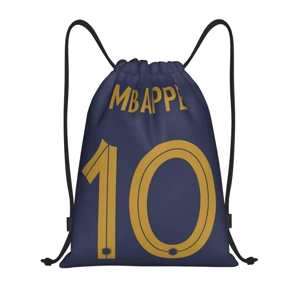 EZB Football Legend Mbappe Drawstring Bag | 36x30cm Midi Sized Backpack | Multi-Use: Sports Kits, PE Kits, Gym, Lunch, Holiday, Beach, Soccer Pump Bag | Mbappe Bag, Blue, 36x30cm