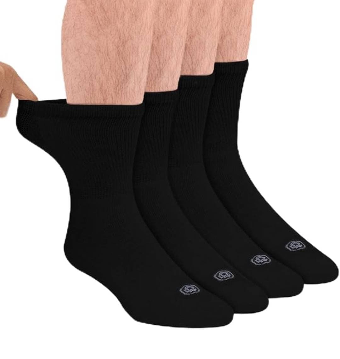 Diabetic Socks for Men, Seamless Socks with Non Binding Top, 4 Pairs, Large 9-12 & X-Large 13-15