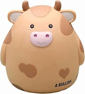 H&W Cow Piggy Bank, Unbreakable Coin Box for Kids, Cute Animal Money Bank Birthday for Boys Girls,Coin Saving Boxes (Yellow)