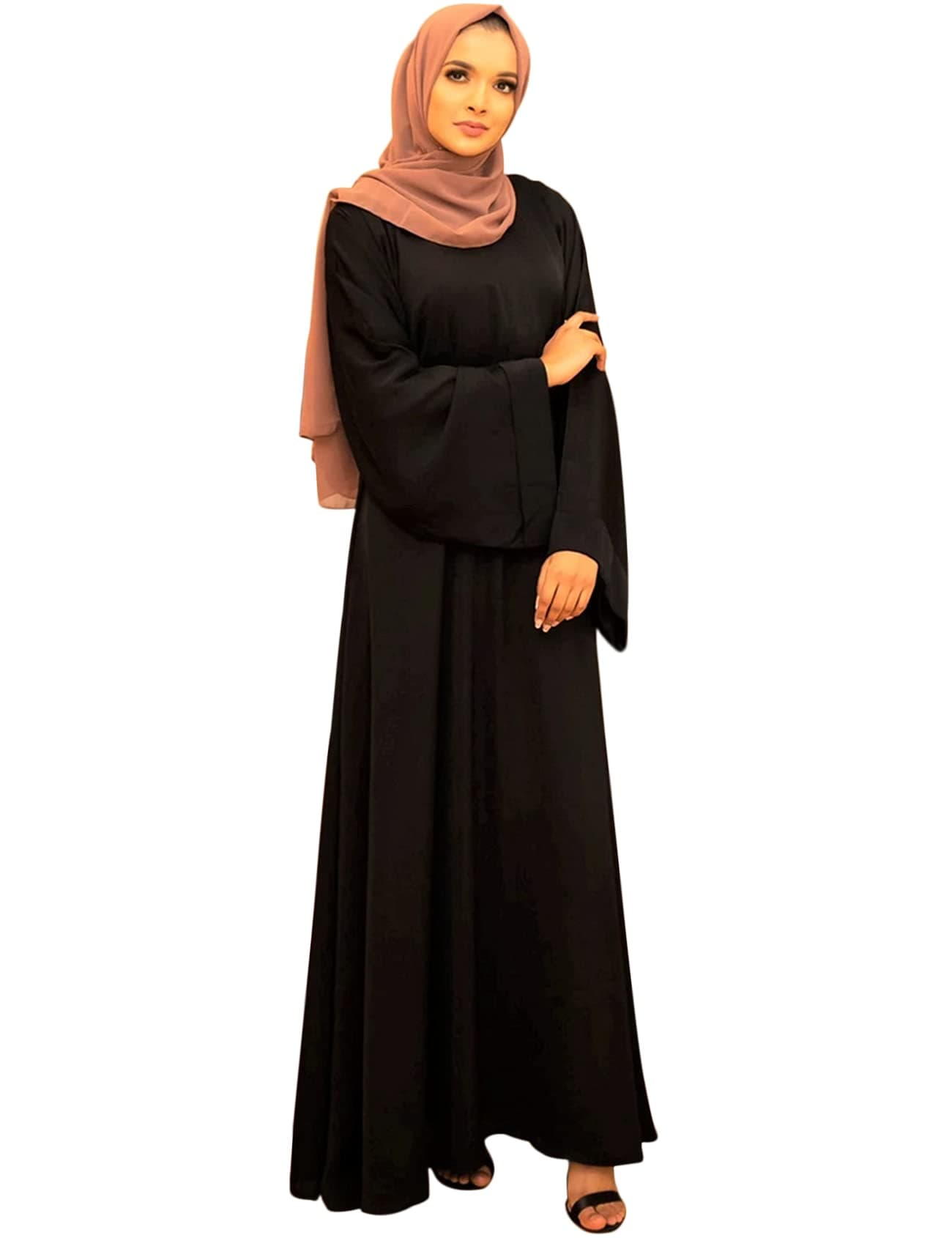 women muslim abaya long sleeve simple basic plus size solid colour abaya dress