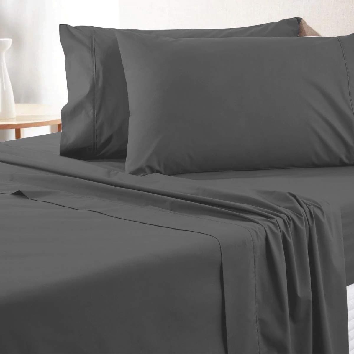 URBANHUT 700 Thread Count Egyptian Cotton Sheets King Size, 4Pc Sheet Set Soft Luxury Bed Sheets for King Size Bed, Sateen Weave Hotel Sheets, 16'' Elasticized Deep Pocket - Dark Grey