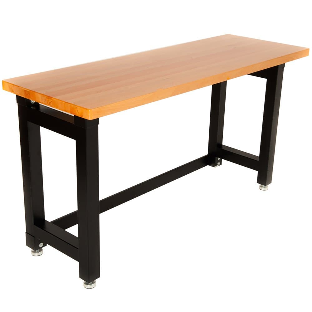 Seville Classics HD 4 Piece Standard Garage Storage System Timber Workbench and Steel Upright Cabinet