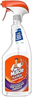 Mr Muscle 3 x 750ml Platinum Shower Shine Spray With Welari Thank You Card Bathroom Limescale Soap Scum Cleaner (2.25L)