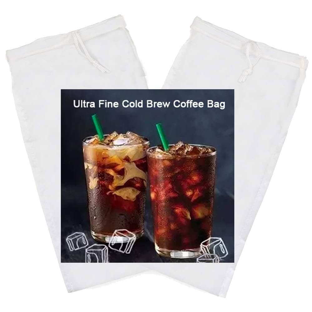 2 Pack Cold Brew Coffee Bag,120 Micro Food Grade Nylon Ultra Fine Mesh, 8.6x5 inch Reusable Cold Brew Coffee Filter with Seamless Bottom, Coffee Maker