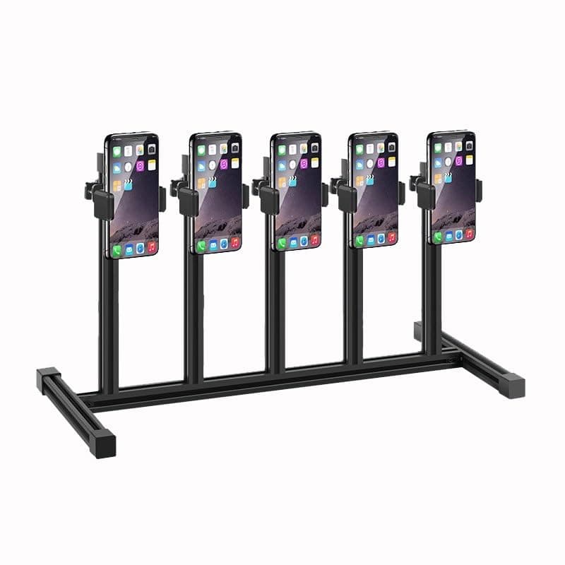 Rygcrud Multiple Cell Phone Holders, Group Control Phone Stand - with Adjustment Height, Desktop Rack for Live Streaming, Retail, Gaming, Studio(5 Slots)