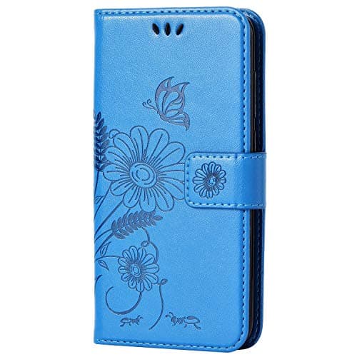 kazineer Honor 6X Case, Premium Leather Case Flower Pattern Wallet Cover for Huawei Honor 6X - Turquoise Blue