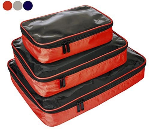 Observ Clear Packing Cubes, Red - Premium, High Strength 3 Piece Travel Organizer Set