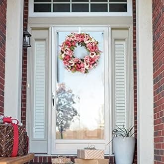 Wreath 26 Inches - Peony Flower Spring Wreaths for Front Door Outside - Summer Floral Bud Wreath -Handmade Door Wreaths,Pink&Purple&Green