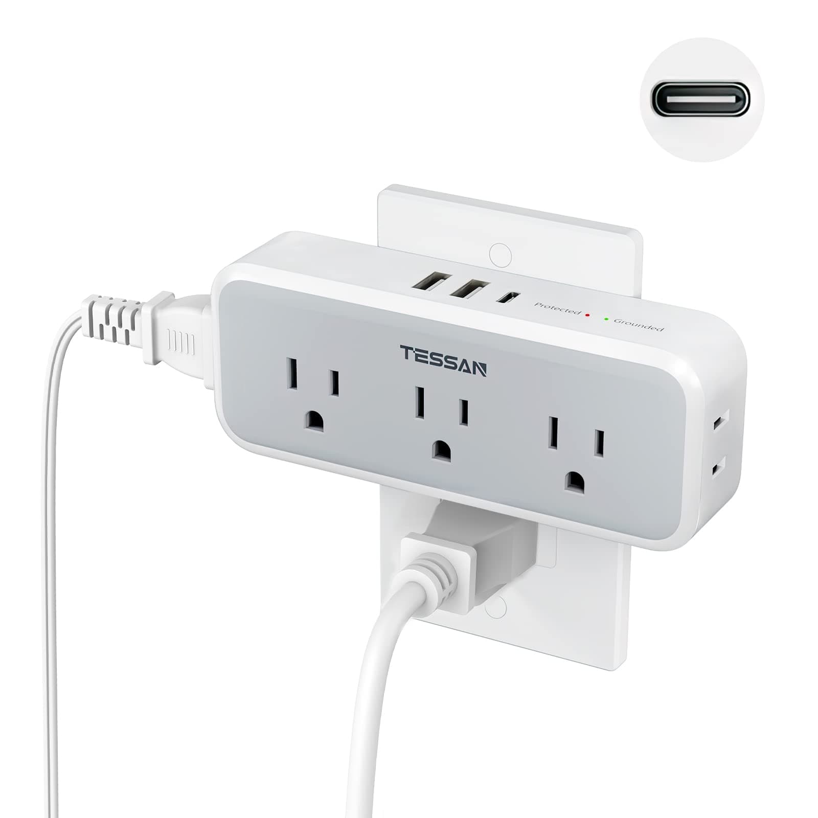 - Multi Plug Outlet Extender, USB C Wall Charger, TESSAN Wall Plug Splitter with 5 Outlets and 3 USB, Electrical Power Expander with Surge Protector Spaced for Home Office Dorm Room
