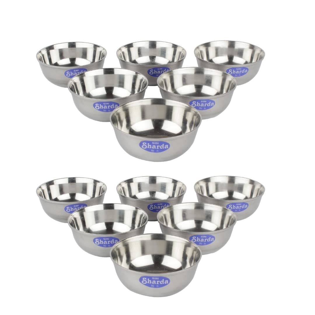 Sharda Metals Serving Stainless Steel Solid Curry Bowl Set (Silver) - Set Of 12, 150 milliliter