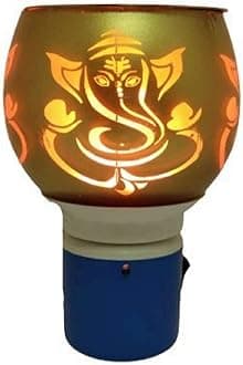 Electric Ceramic Round Kapoor Dani Stand Kapur Incense Burner Aroma Oil Diffuser Cum Night Lamp with On/Off Switch to Toggle Between Burner and Lamp - (Design 10)