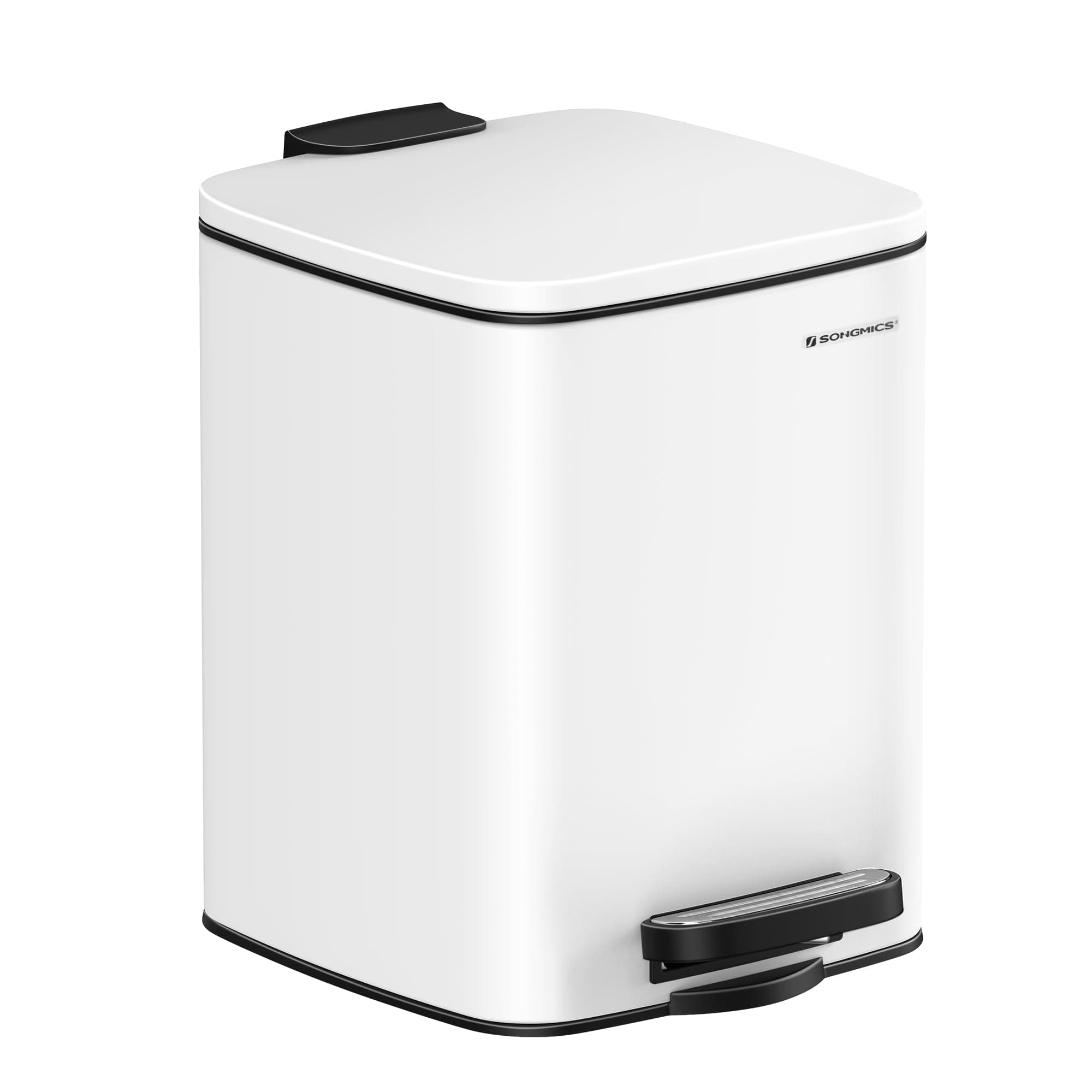 SONGMICS Kitchen Bin, 1.6-Gallon (6 L) Trash Bin, Steel Pedal Bin, with Inner Bucket, Soft Close and Stays Open, Cloud White LTB590W0602