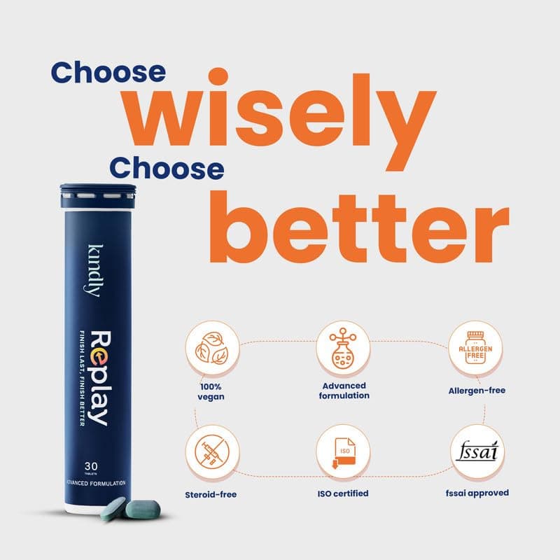 Kindly Replay For Vitality & Prolong Release Tablets | 60 Count | Muira Puama (Libido Booster) | Supplements For Men | Ayurvedic Formula With Nicotinamide, Ginkgo Biloba & Momordica | Performance