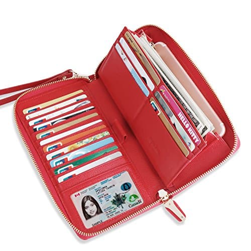 Womens RFID Blocking Wallet Real Leather Zip Around Clutch Large Travel Purse Wristlet