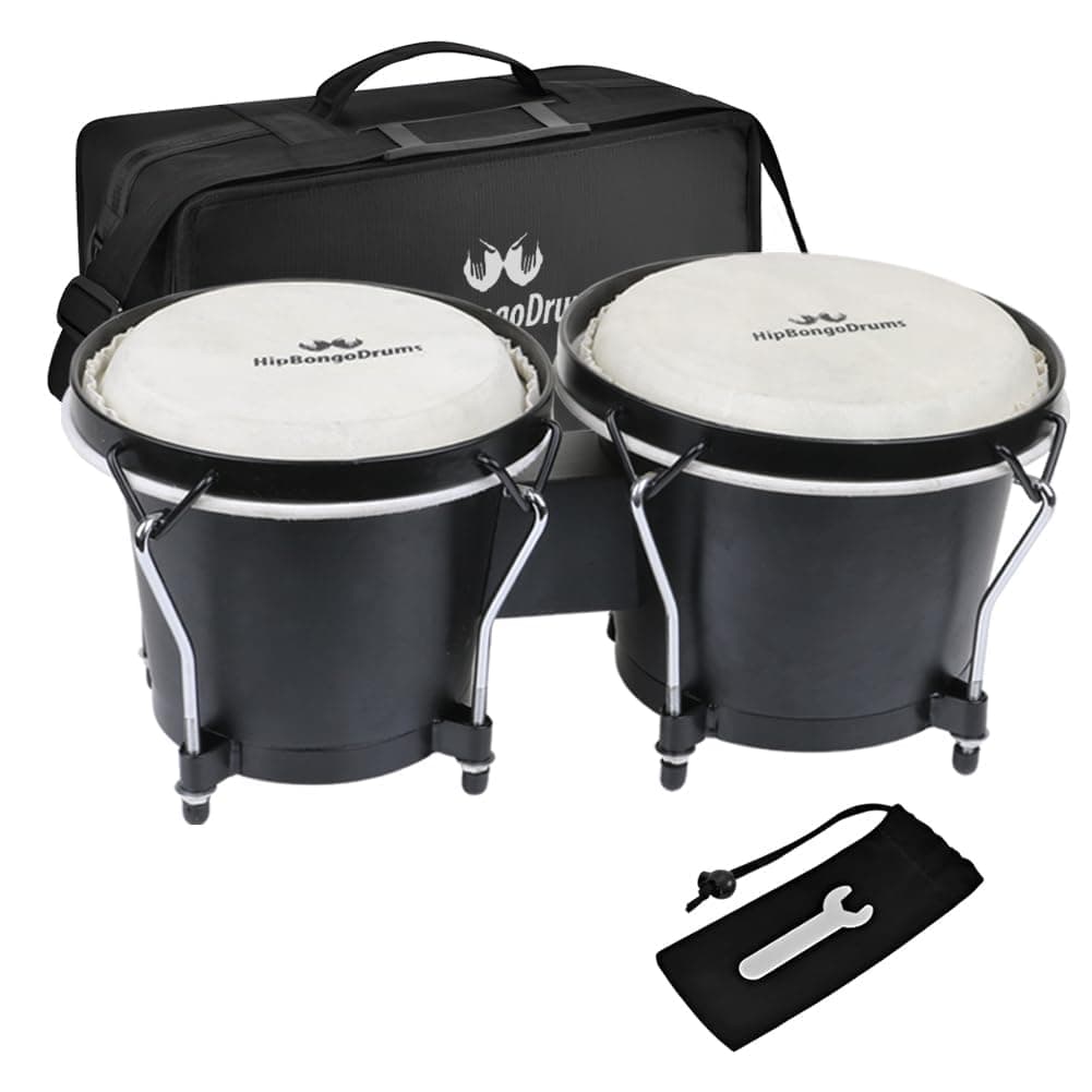 Bongo Drum Set for Adults Kids Beginners Professionals [Upgraded Packaging] - Set of 6” and 7” Tunable Percussion Kit - Natural Animal Skin Hides Hickory Shells Wood and Metal with Tuning Wrench