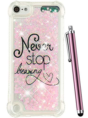 CAIYUNL for iPod Touch 6 Case, iPod Touch 5 Case Glitter, Liquid Sparkle Bling Quicksand Clear TPU Kids Girls Protective Cute Cover for Apple iPod Touch 6th Generation/iPod Touch 5th Gen -Pink Never