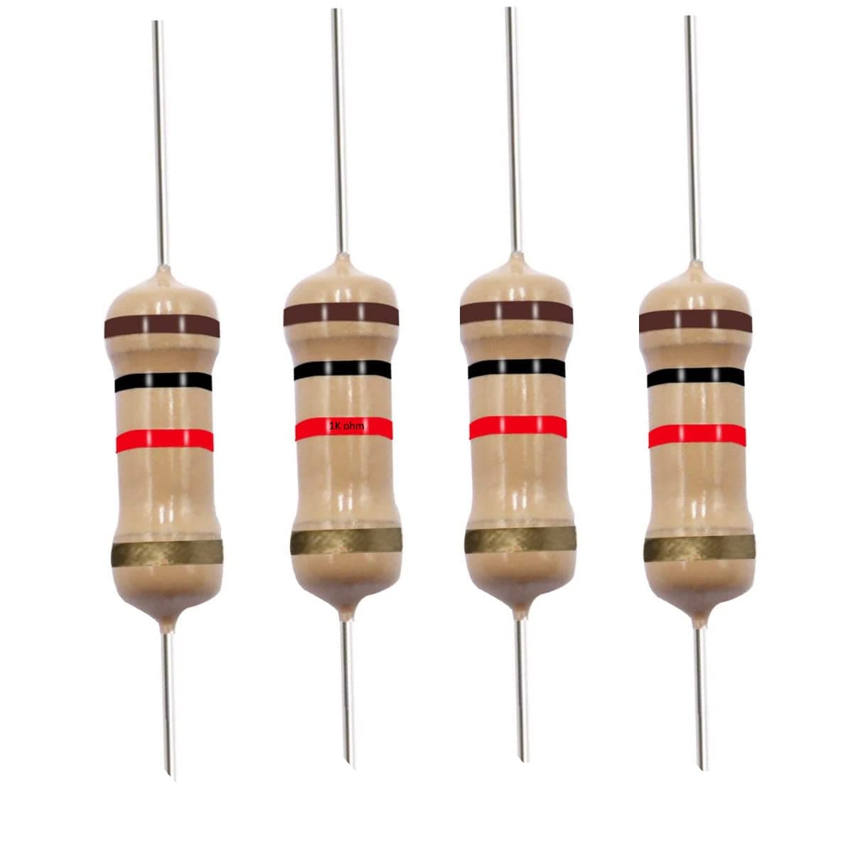 1K Ohm Carbon Film Single Fixed Resistor, 1/2W (0.5 Watts), 5% Tolerance, 1K (40 Pack)