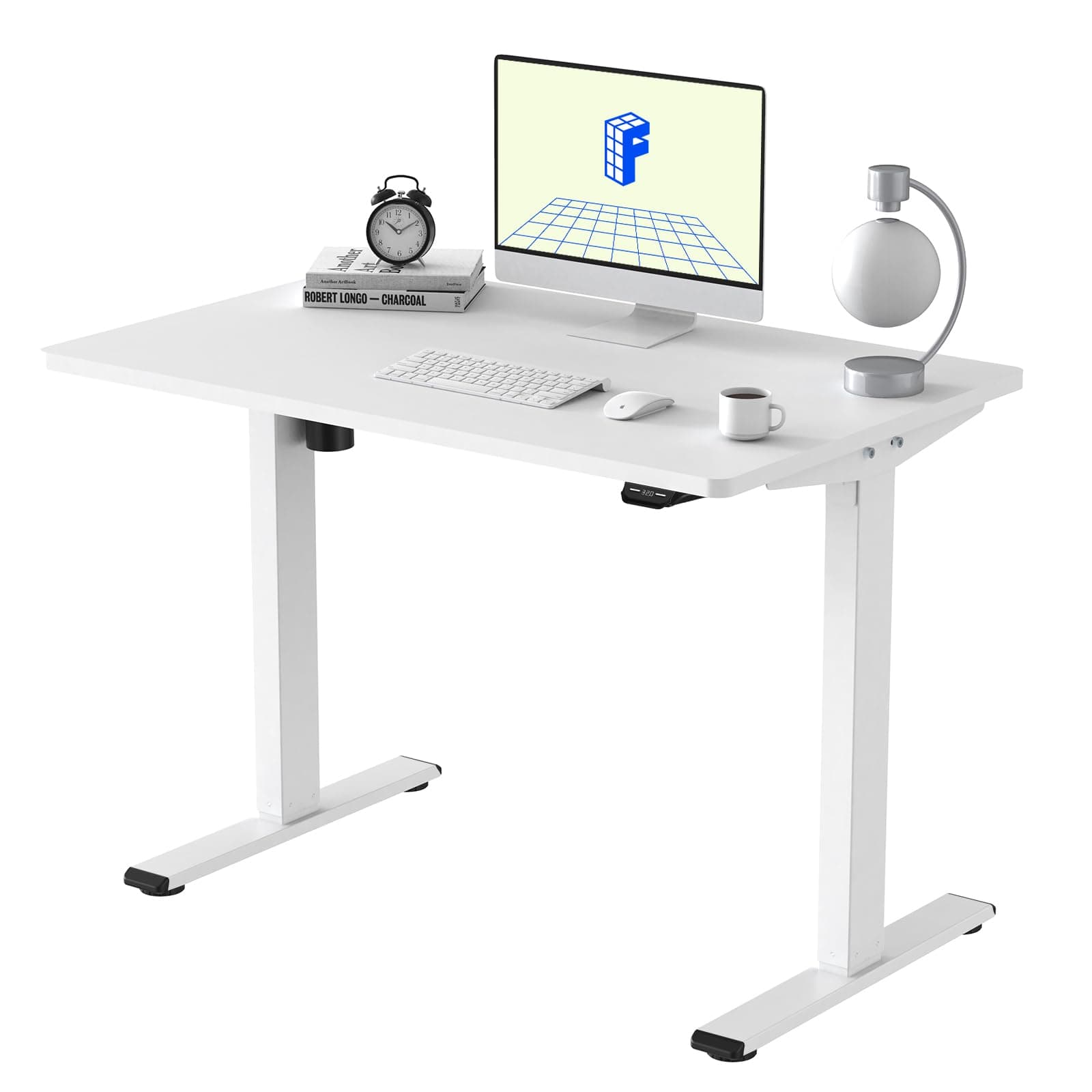 FLEXISPOT E1 Electric Standing Desk Whole Piece 48 x 24 Inch Desktop Adjustable Height Desk Home Office Computer Workstation Sit Stand up Desk (White Frame + 60 * 120cm White Top, 2 Packages)