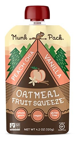 Munk Pack Oatmeal Fruit Squeeze Peach Chia Vanilla | Ready to Eat Oatmeal on the Go | Good Source of Fiber | 4.2oz | 12 Pack
