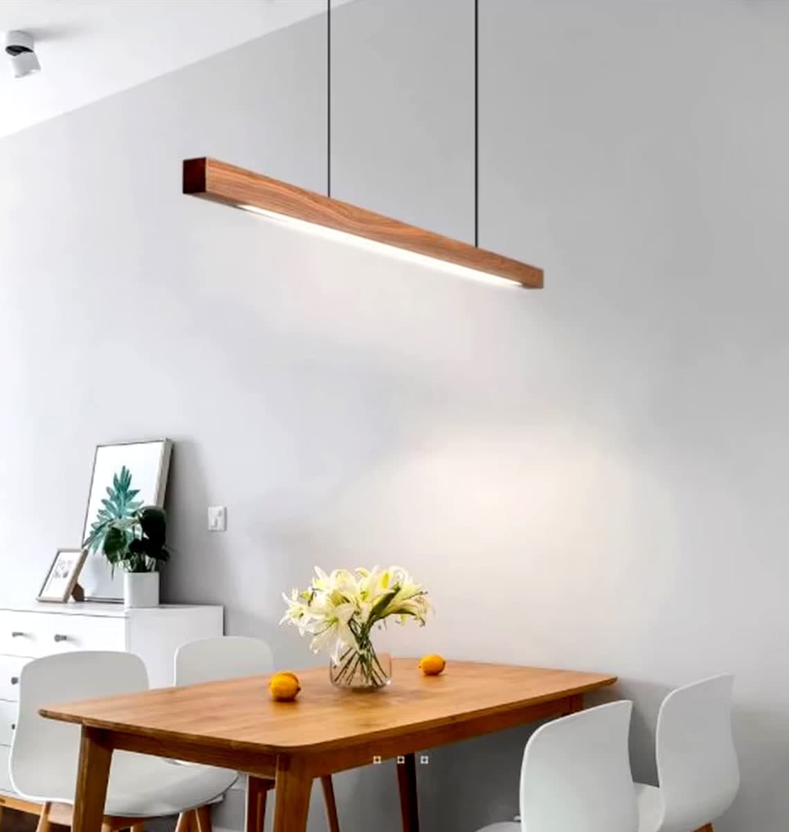 Artica Ultra Slim Linear Wooden Pendant Light Adjustable Hanging Ceiling Light in Acrylic Shade for Restaurant Cafe Bar Kitchen Dining Room Living Room 30w