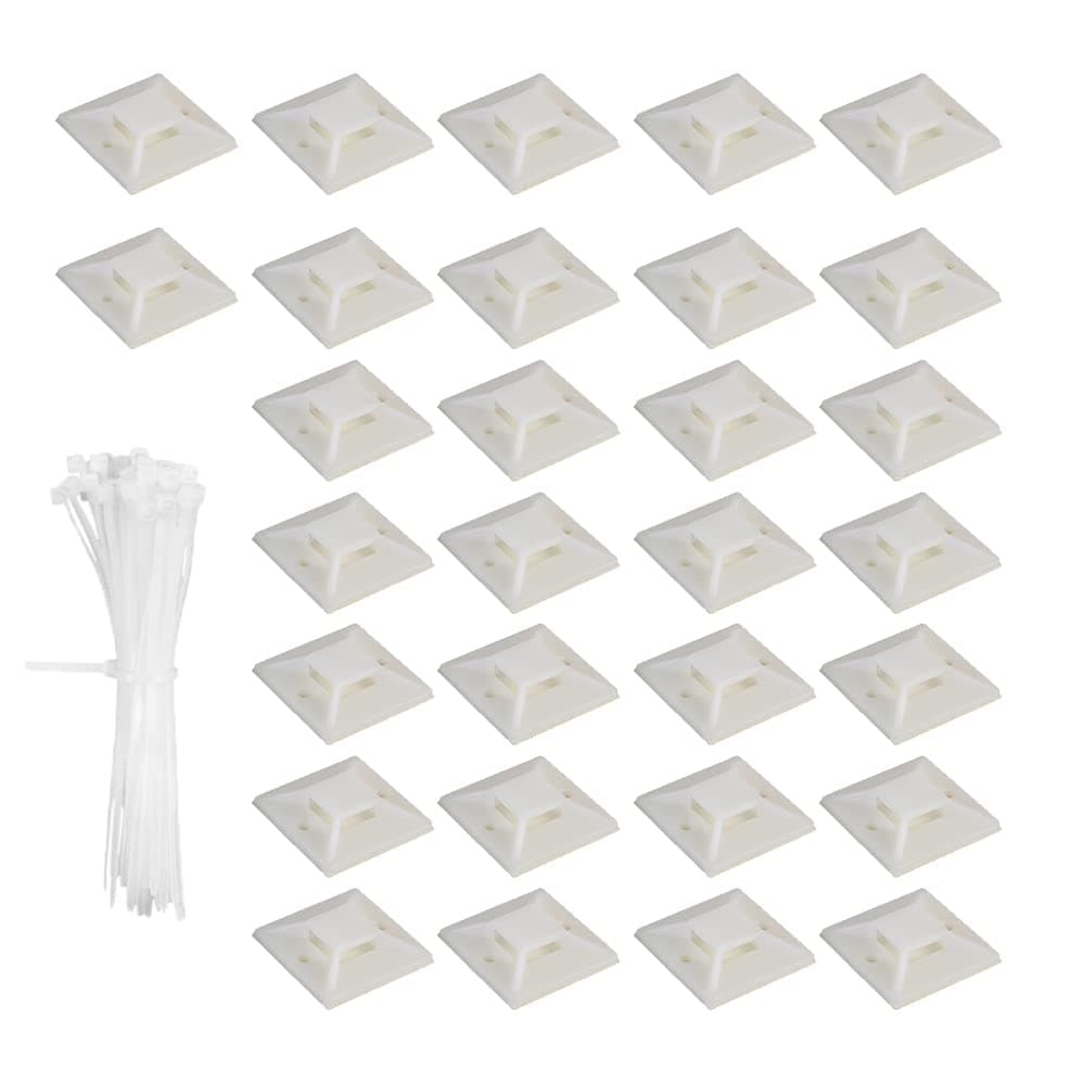 100 Pcs Cable Ties Adhesive Mounts Self Adhesive Zip Tie Base Holders with Multi Purpose Cable Tie Cable Tie Sticky Pads for Gardens Offices Garages