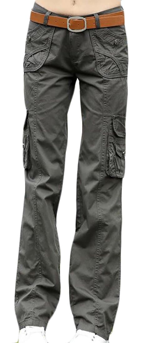 Rrive Women's Casual Solid Military Multi Pockets Outdoor Cargo Pants Deep Gray XL