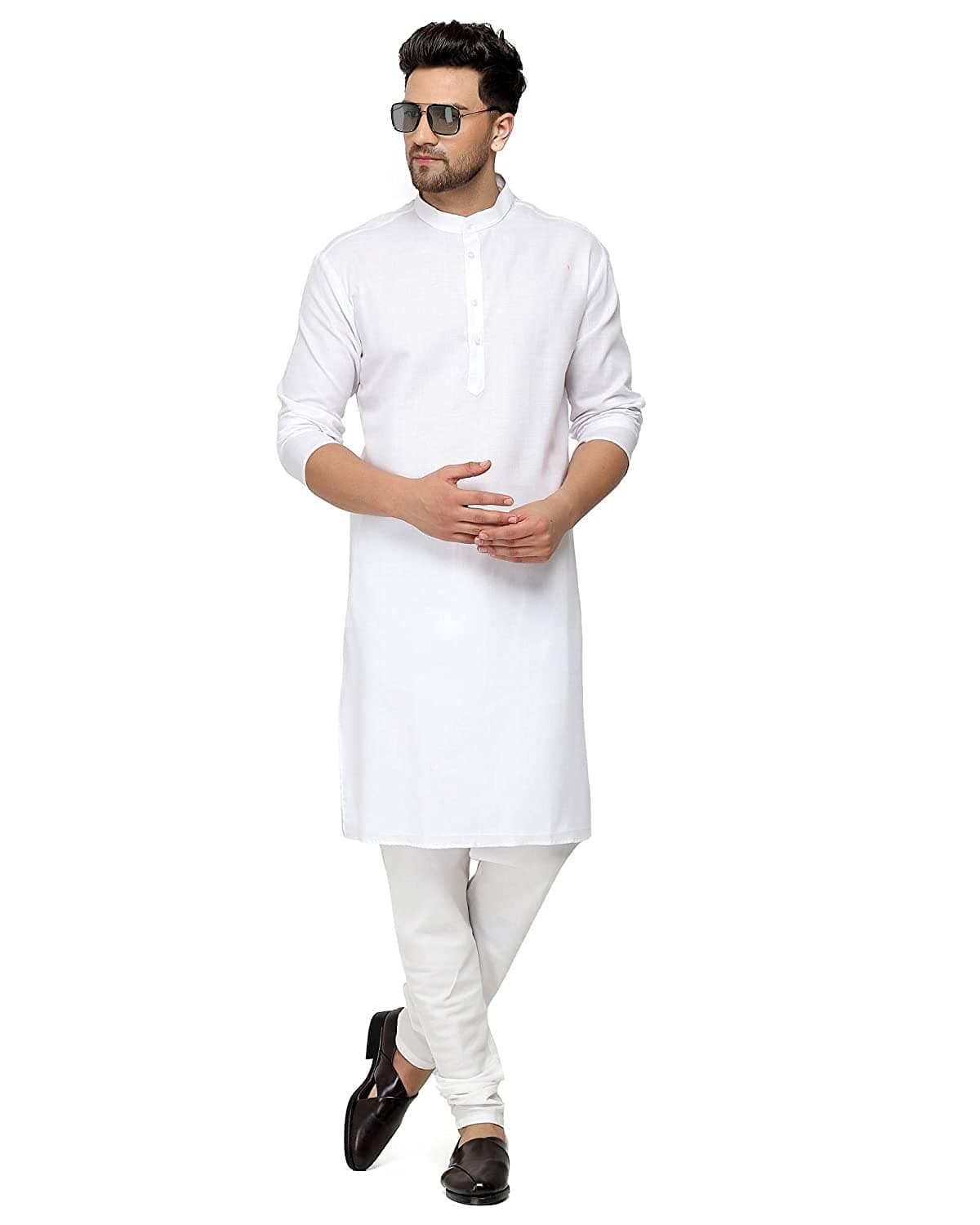 Gauri Laxmi Enterprise Men's Cotton Blend Solid Regular Shirt Kurta (P WHT 38_White, Medium