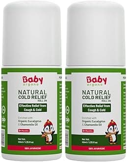 Babyorgano Ayurvedic Gentle and Effective Fast-Acting Cold Relief Roll On for Babies with Tulsi and Organic Eucalyptus Essential Oils for Cold, Cough, Nose & Chest Congestion for Kids (Pack of 2)