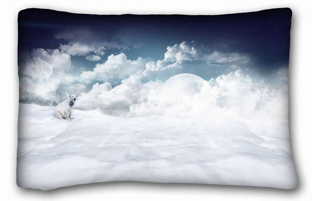 Generic Personalized ( Animals polar bear snow moon clouds ) DIY Pillow Cover Size 20"X30" suitable for Full-bed