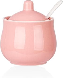 CHILDIKE Ceramic Sugar Bowl with Lid and Spoon, Pink Porcelain Sugar Salt Pep...