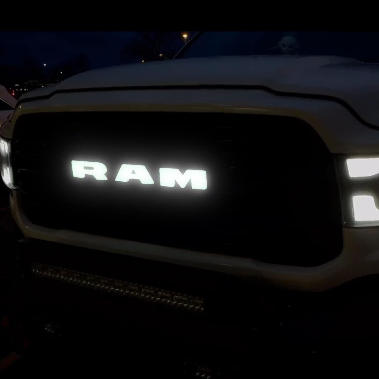 2019–2023 RAM 1500 Chrome Front Grille Emblem – White LED Lighted Badge (COB 6500K)