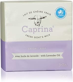 Caprina Fresh Goat’s Milk Bar Soap, Lavender Oil | Organic Goat Milk Hand & Body Soap Bars, Moisturizing, Biodegradable, All-Natural & Eco-Friendly | With Vitamins A, B2, and B3-3.2 oz. (3 Pack)