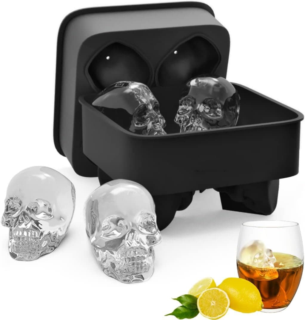 Vacplus Silicone Ice Cube Trays for Freezer - Large 3D Skull Ice Cube Mould - Set of 1