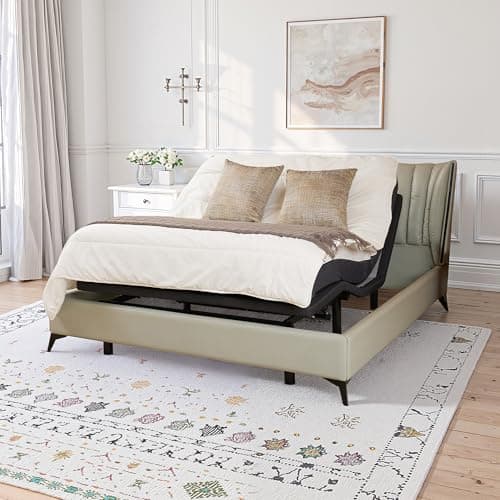 HIGREENA Adjustable Bed Frame Queen Size, Bed Base with Massage, USB Ports & Under-Bed Night Light, Adjustable Bed Base with Storage Pocket, Wireless Remote Control, Zero Gravity