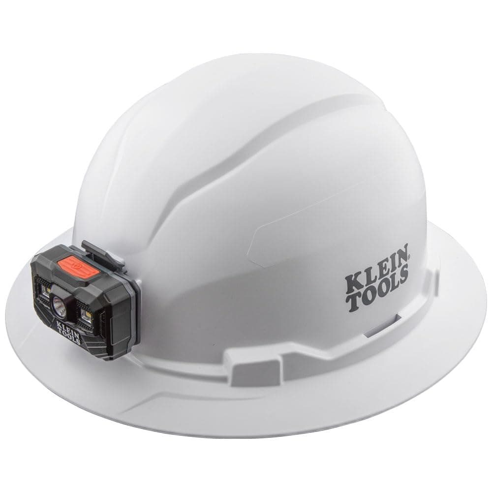 60406RL Hard Hat, Rechargeable Headlamp, Non-Vented, Full Brim Style, Padded Self-Wicking Odor-Resistant Sweatband, Tested up to 20kV, White