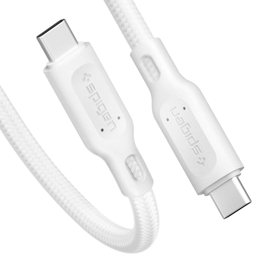 Spigen C10C3 USB-C to C 3.2 Gen 1 PD Cable [Official E-Mark] [100W & 5Gbps] Cotton Braided [1 Meter] Power Delivery Data Transfer USB C Compatible with MacBook/iPad/Galaxy/Pixel/OnePlus & More - White