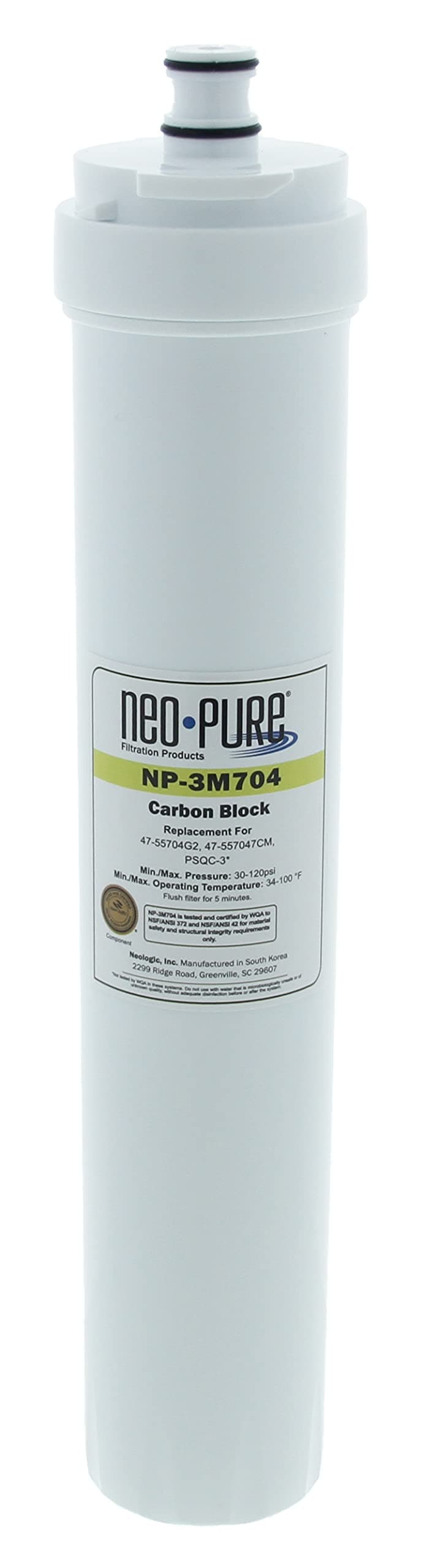 Neo-Pure NP-3M704 SQC Carbon GAC Pre/Postfilter Replacement Cartridge for the SQC4 Reverse Osmosis System Compatible With KleenWater KWPSQC-3, Water Factory Systems 47-55704CM, 47-55704G2