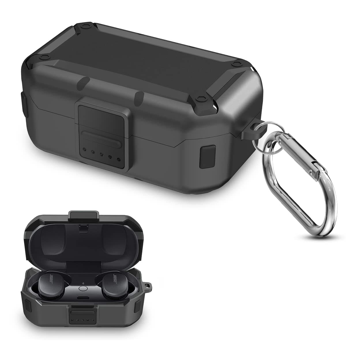 Lock Case for Bose QuietComfort Earbuds - Shock-Absorbing Protective PC+TPU Security Cover Compatible With Bose QuietComfort Earbuds for Men Women With Keychain (Black)