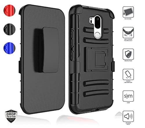 LG G7 Case, LG G7 ThinQ Case, Dual Layer Heavy Duty [Shockproof] Armor Defender with Air Cushion Technology reinforced Hybrid Case (Black Holster)