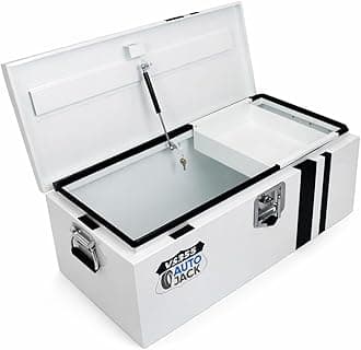 Autojack Van Storage Safe Heavy Duty Metal Steel Site Tool Chest Security Vault 355mm Key Lock with Carry Handles & Gas Struts White