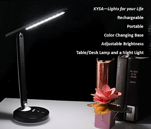 Portable Rechargeable LED Table/Desk Lamp with Color Changing Base and Adjustable Brightness, Black