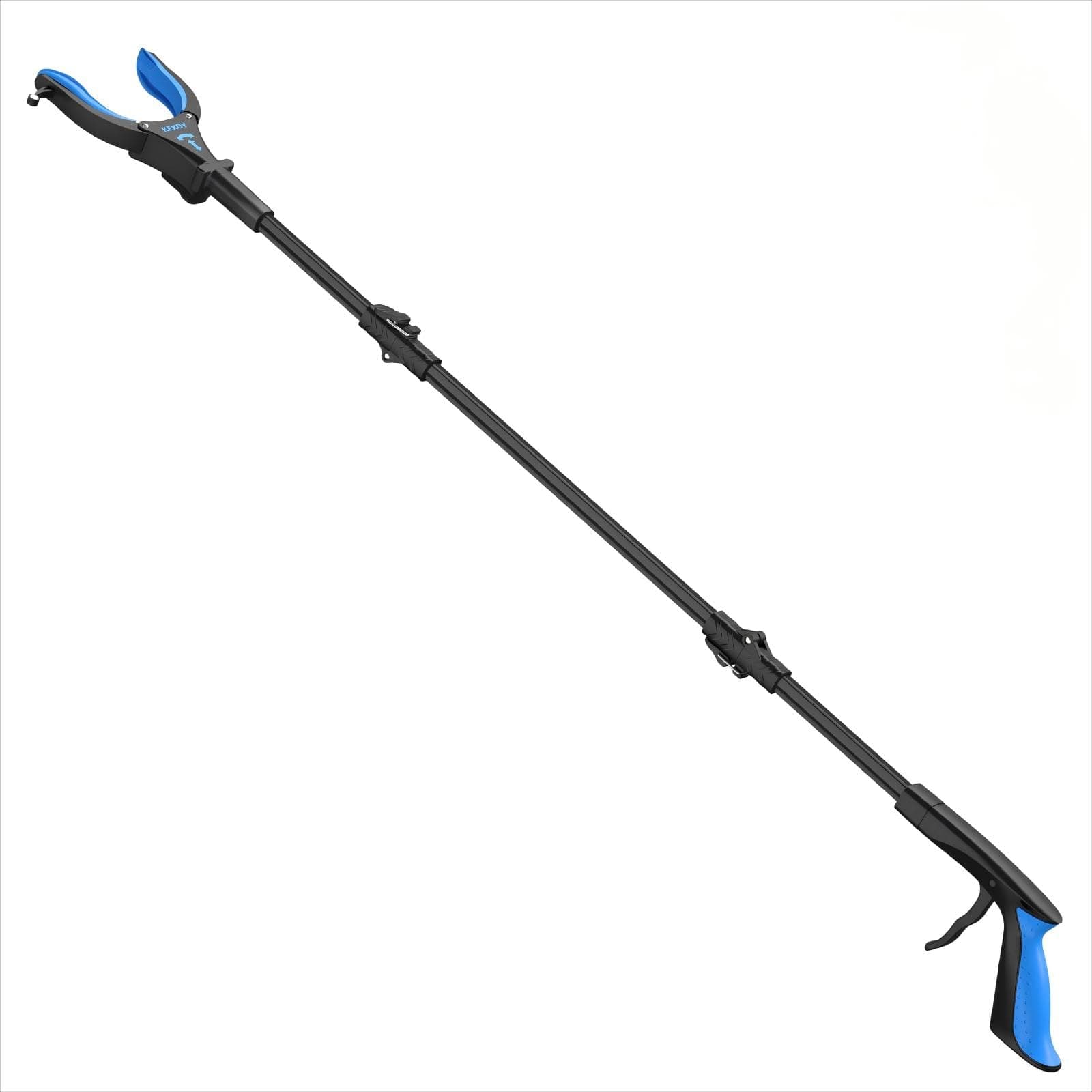 Kekoy Extendable Grabber Reacher Tool with Headlight, 32 inch Foldable Lawn Trash Picker Upper Grabber, 90° Rotating Anti-Slip Jaw, Heavy-Duty Stick, Portable Claw Grabber for Elderly(Blue)