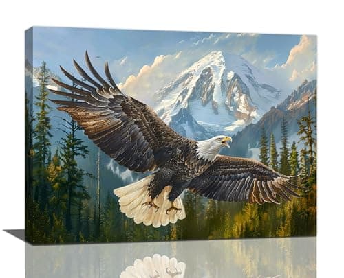 American Bald Eagle Wall Art Flying Eagle Canvas Prints Patriotic Concept Picture Inspiring Motivational Posters Modern Home Artwork Decor For Office Living Room Bedroom Framed Ready To Hang12x16 Inch
