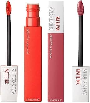 New York Super Stay Matte Ink Liquid Lipstick, 225 Delicate, 5ml and Maybelline New York Super Stay Matte Ink Liquid Lipstick, 25 Heroine, 5ml