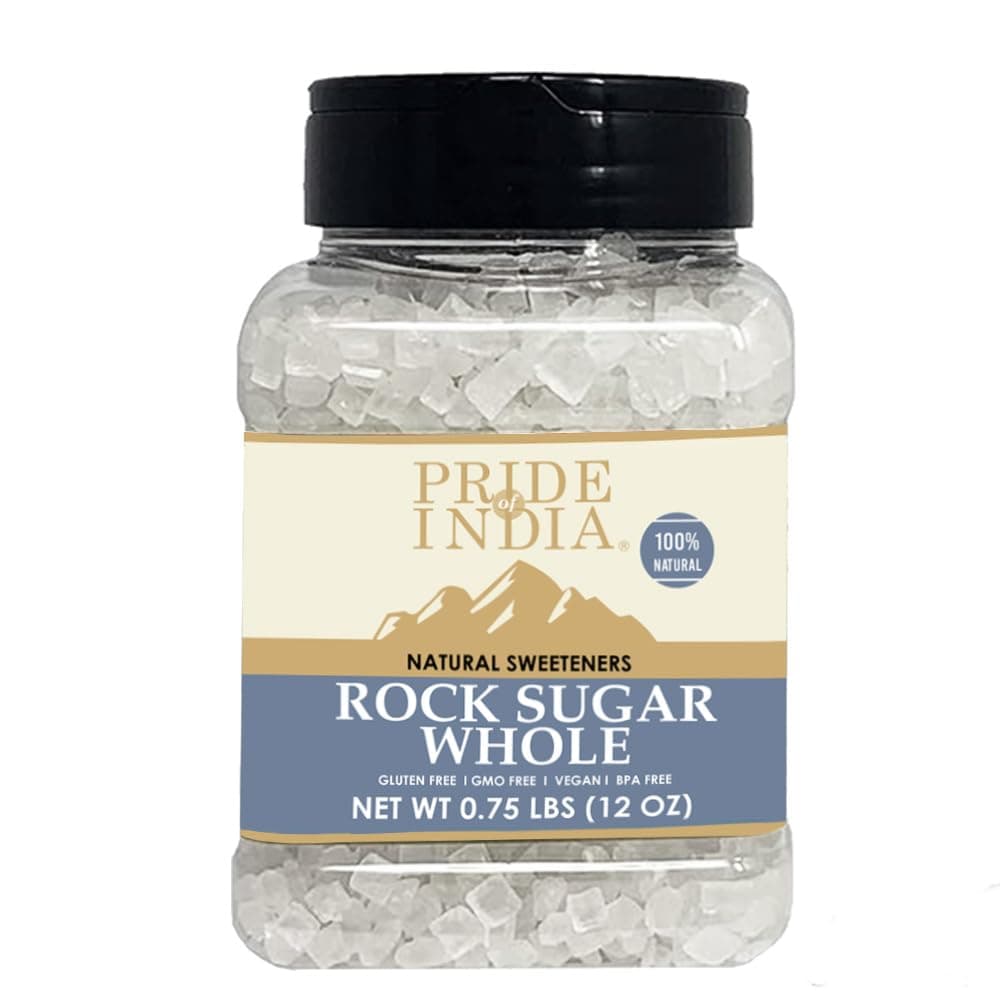 Pride Of India - Natural Crystal Rock Sugar Whole - 16 oz (454 gm) Medium Dual Sifter Jar - Authentic Indian Sugar Crystals - Used to Sweeten Milk or Tea - Offers Best Value for Money