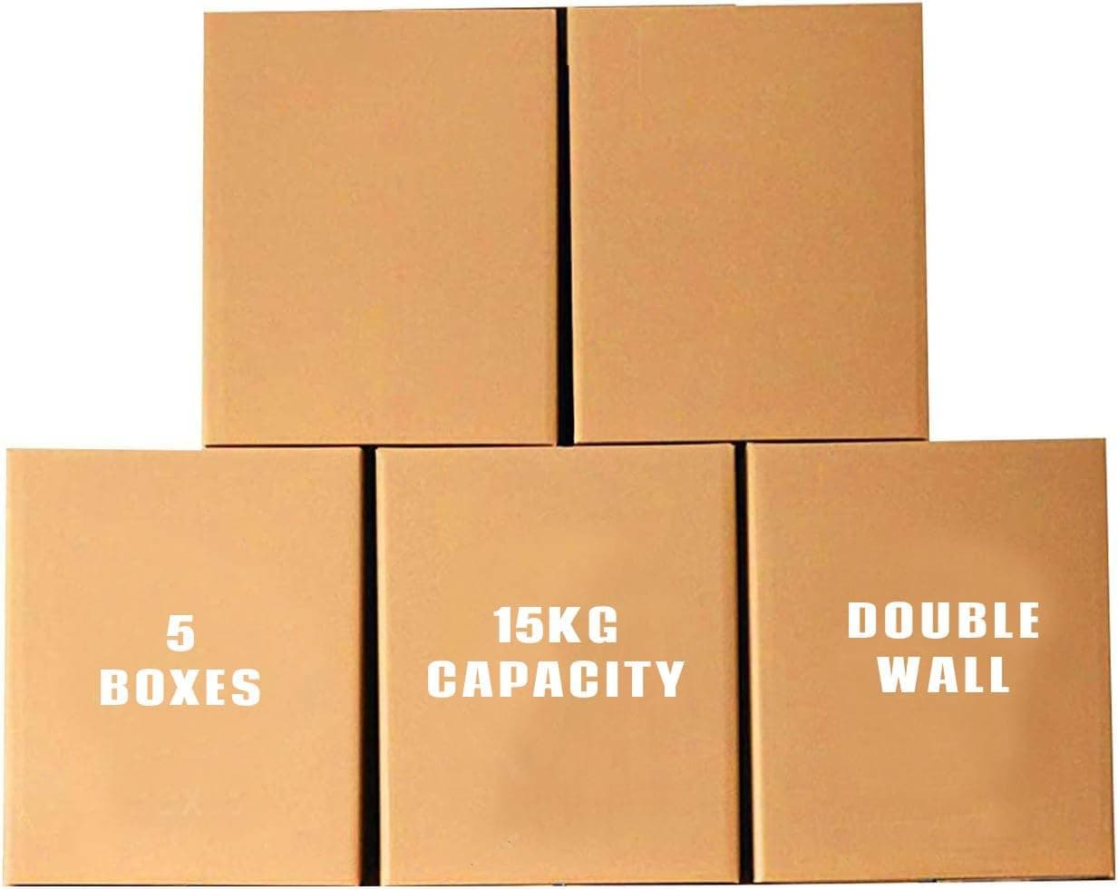 [5 Pack] Large Double Wall 100% Recyclable Corrugated Cardboard Moving Boxes with 15 KG Capacity, [41 x 33 x 33 cm] Brown Carton for Packaging, Shipping and Storage, 5 ply Brown