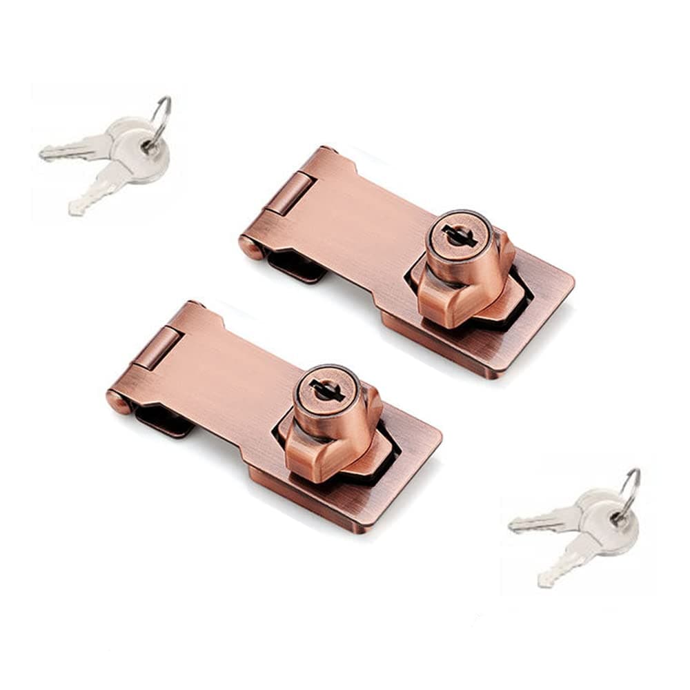 2 Packs Keyed Hasp Locks Twist Knob Keyed Locking Hasp for Small Doors, Cabinets and More,Stainless Steel Steel, Chrome Plated Hasp Lock Catch Latch Safety Lock (Copper 3inch)